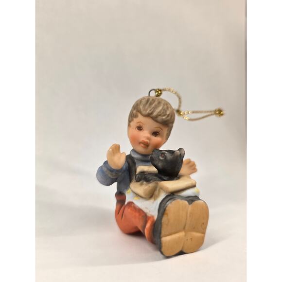 Goebel Hummel 1997 Christmas Ornament Boy w/ Puppy in Gift Box Figurine 2" - Picture 1 of 5